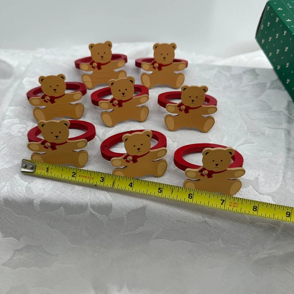 Hallmark Napkin Rings Red Good Ginger Bear Wooden Set of 8 Vintage XNR20-7